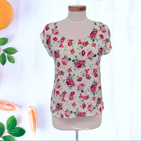 Boho Chic Cottage Core Flowy Rose Zip Up Blouse S - Picture 2 of 16